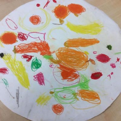 Observational drawings of fruit and vegetables.