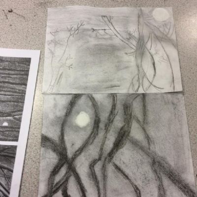 Class 10 have made preparatory drawings for a print project based on ‘The Highwayman’.