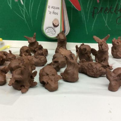 Class 3 used clay to create Easter bunnies.