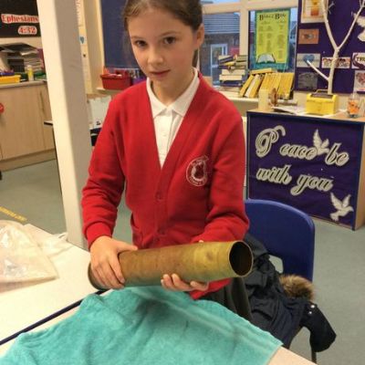 Eva brought in an anti air-raid shell that a family friend found in Heaton Park in Manchester.